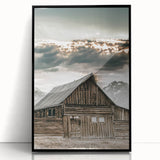 Country Farmhouse Wall Art - Rustic Barn with Majestic Mountain Backdrop
