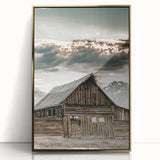 Country Farmhouse Wall Art - Rustic Barn with Majestic Mountain Backdrop