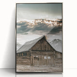 Country Farmhouse Wall Art - Rustic Barn with Majestic Mountain Backdrop