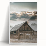 Country Farmhouse Wall Art - Rustic Barn with Majestic Mountain Backdrop