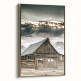Country Farmhouse Wall Art - Rustic Barn with Majestic Mountain Backdrop