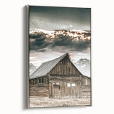 Country Farmhouse Wall Art - Rustic Barn with Majestic Mountain Backdrop