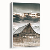 Country Farmhouse Wall Art - Rustic Barn with Majestic Mountain Backdrop