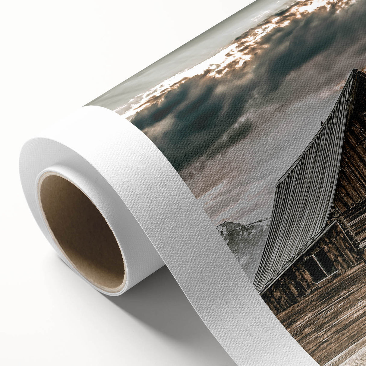 Country Farmhouse Wall Art - Rustic Barn with Majestic Mountain Backdrop