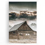 Country Farmhouse Wall Art - Rustic Barn with Majestic Mountain Backdrop