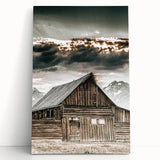 Country Farmhouse Wall Art - Rustic Barn with Majestic Mountain Backdrop