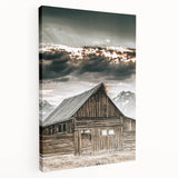 Country Farmhouse Wall Art - Rustic Barn with Majestic Mountain Backdrop