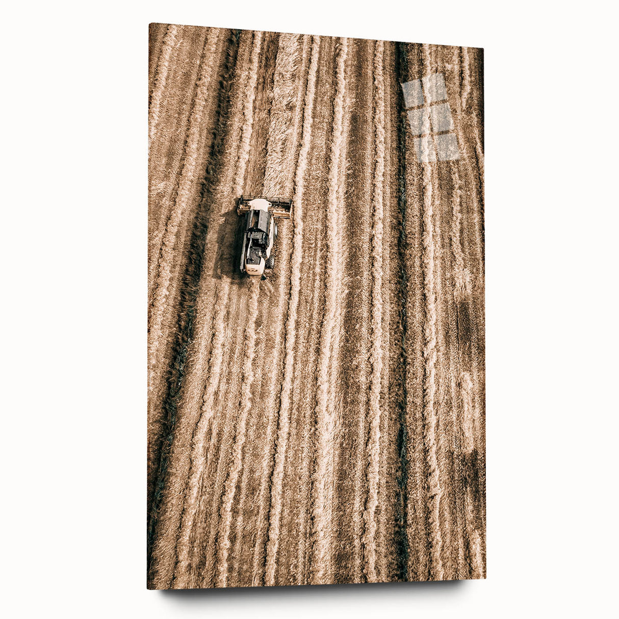 Farmhouse Wall Art - Aerial View of Rustic Wheat Field with Harvester