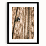 Farmhouse Wall Art - Aerial View of Rustic Wheat Field with Harvester