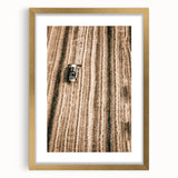 Farmhouse Wall Art - Aerial View of Rustic Wheat Field with Harvester