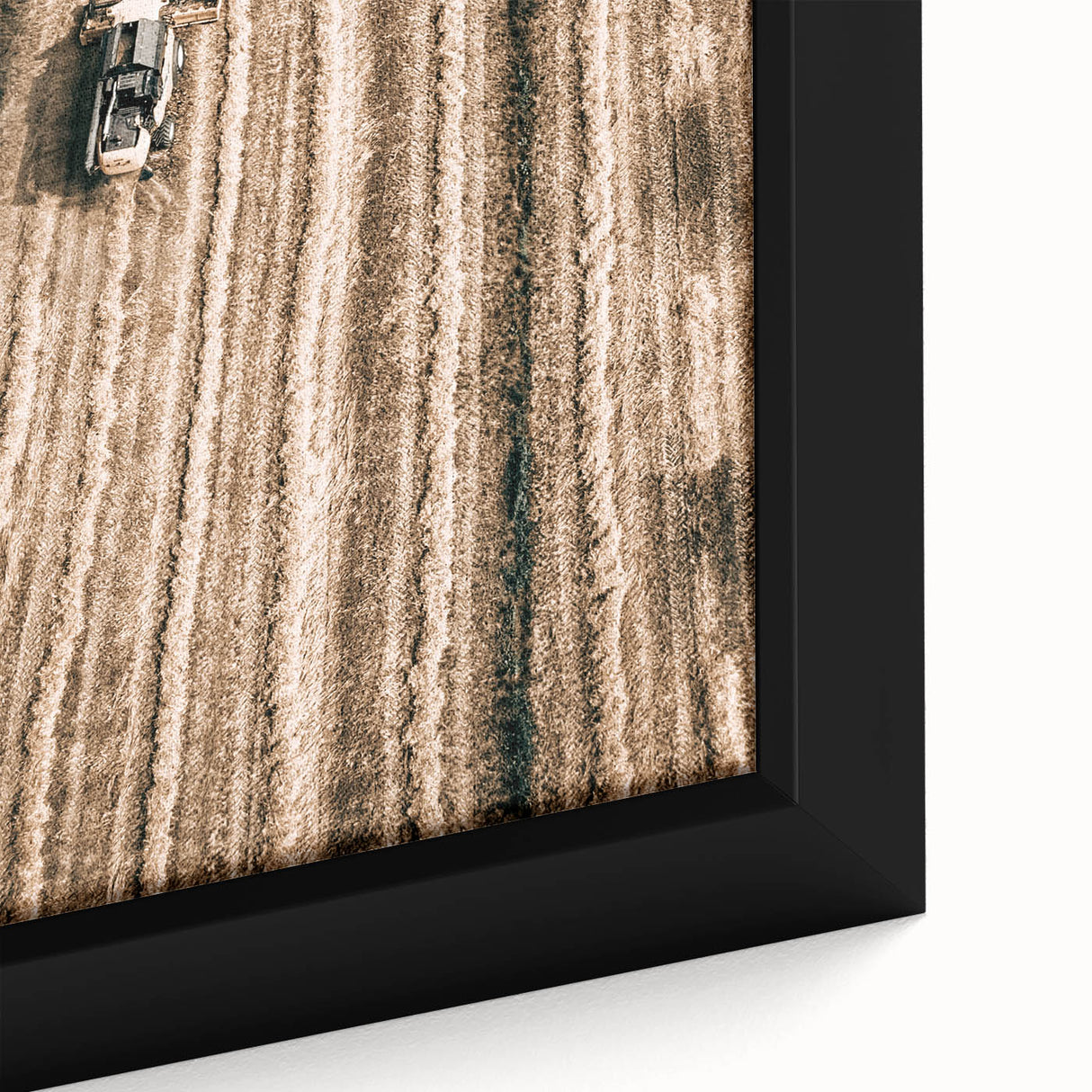 Farmhouse Wall Art - Aerial View of Rustic Wheat Field with Harvester