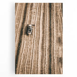 Farmhouse Wall Art - Aerial View of Rustic Wheat Field with Harvester