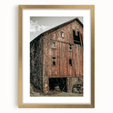 Vintage Farmhouse Wall Art - Rustic Weathered Barn with Wood Accents
