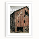 Vintage Farmhouse Wall Art - Rustic Weathered Barn with Wood Accents
