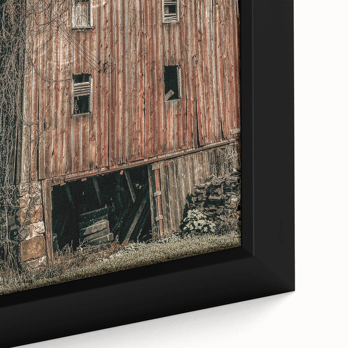 Vintage Farmhouse Wall Art - Rustic Weathered Barn with Wood Accents
