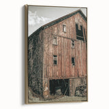 Vintage Farmhouse Wall Art - Rustic Weathered Barn with Wood Accents