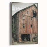 Vintage Farmhouse Wall Art - Rustic Weathered Barn with Wood Accents