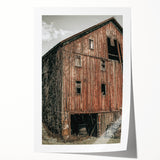 Vintage Farmhouse Wall Art - Rustic Weathered Barn with Wood Accents