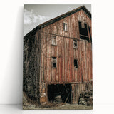 Vintage Farmhouse Wall Art - Rustic Weathered Barn with Wood Accents