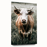 Farmhouse Wall Art - Close-Up of Rustic Country Cow in Green Pasture