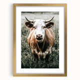 Farmhouse Wall Art - Close-Up of Rustic Country Cow in Green Pasture