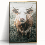 Farmhouse Wall Art - Close-Up of Rustic Country Cow in Green Pasture