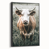 Farmhouse Wall Art - Close-Up of Rustic Country Cow in Green Pasture