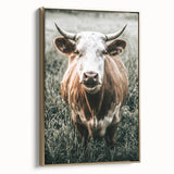 Farmhouse Wall Art - Close-Up of Rustic Country Cow in Green Pasture