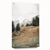 Farmhouse Wall Art - Cozy Cabin in Scenic Mountain Landscape for Decor