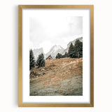 Farmhouse Wall Art - Cozy Cabin in Scenic Mountain Landscape for Decor
