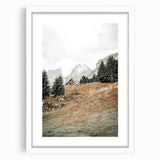 Farmhouse Wall Art - Cozy Cabin in Scenic Mountain Landscape for Decor