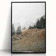 Farmhouse Wall Art - Cozy Cabin in Scenic Mountain Landscape for Decor