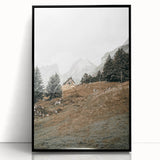 Farmhouse Wall Art - Cozy Cabin in Scenic Mountain Landscape for Decor