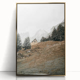 Farmhouse Wall Art - Cozy Cabin in Scenic Mountain Landscape for Decor
