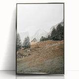 Farmhouse Wall Art - Cozy Cabin in Scenic Mountain Landscape for Decor