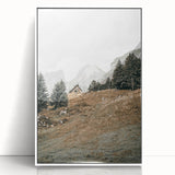 Farmhouse Wall Art - Cozy Cabin in Scenic Mountain Landscape for Decor