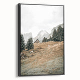 Farmhouse Wall Art - Cozy Cabin in Scenic Mountain Landscape for Decor