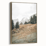 Farmhouse Wall Art - Cozy Cabin in Scenic Mountain Landscape for Decor