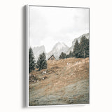 Farmhouse Wall Art - Cozy Cabin in Scenic Mountain Landscape for Decor