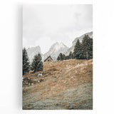 Farmhouse Wall Art - Cozy Cabin in Scenic Mountain Landscape for Decor
