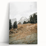 Farmhouse Wall Art - Cozy Cabin in Scenic Mountain Landscape for Decor