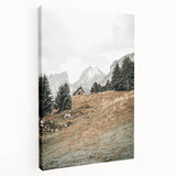 Farmhouse Wall Art - Cozy Cabin in Scenic Mountain Landscape for Decor