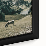 Farmhouse Wall Art - Tranquil Cow in Mountain Valley for Rustic Decor