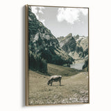 Farmhouse Wall Art - Tranquil Cow in Mountain Valley for Rustic Decor