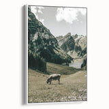 Farmhouse Wall Art - Tranquil Cow in Mountain Valley for Rustic Decor