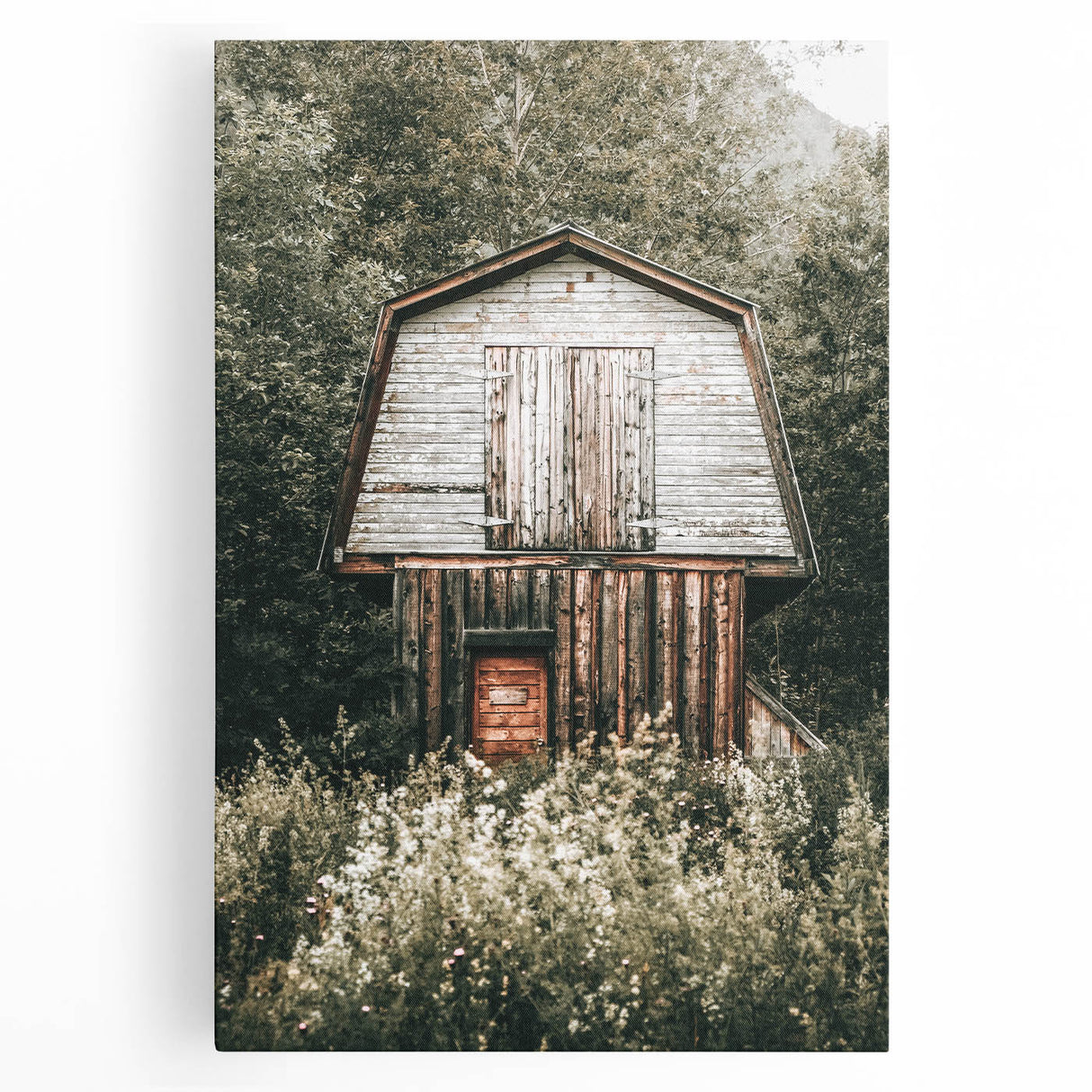 Farmhouse Wall Art - Rustic Wooden Barn Surrounded by Nature for Decor