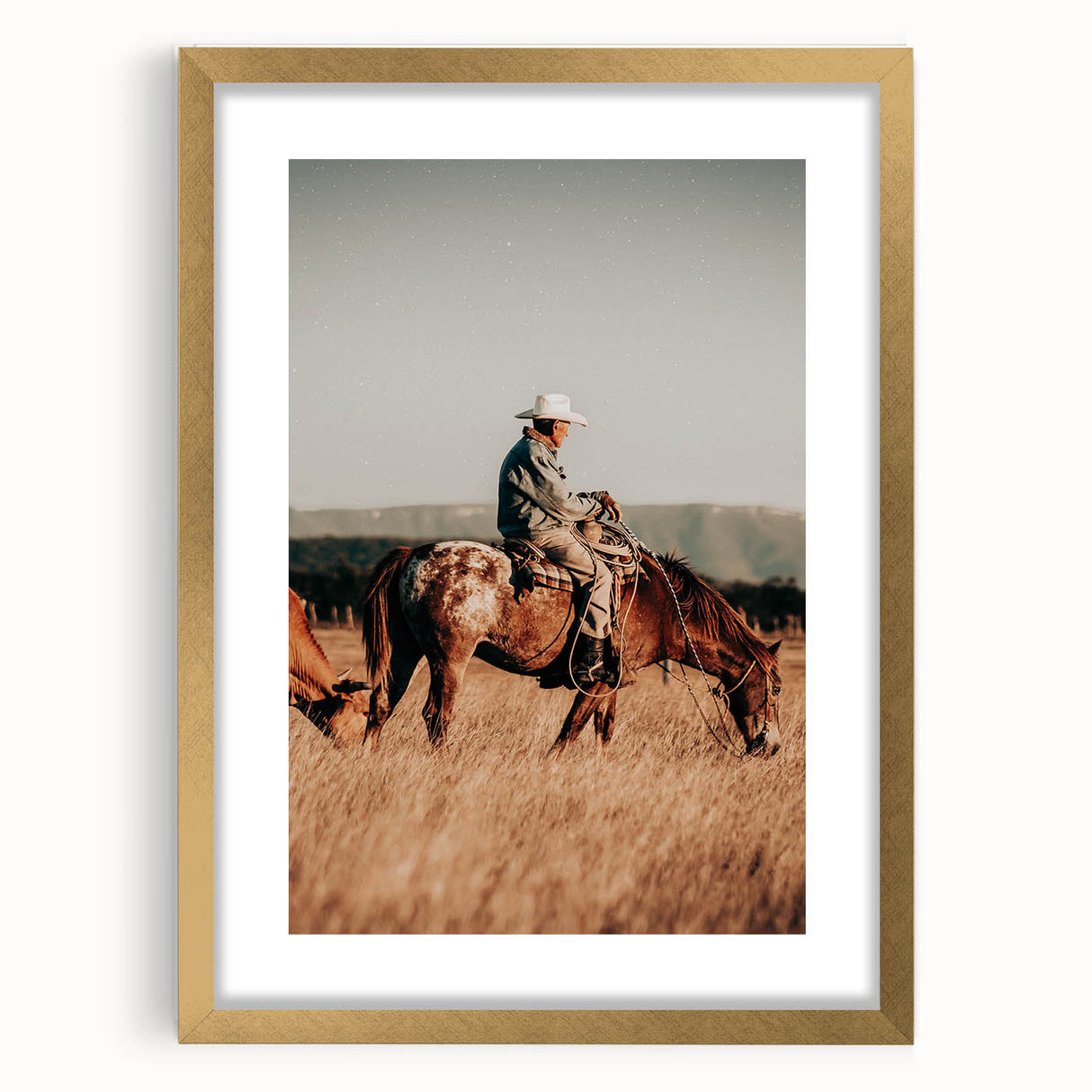 Cowboy and Horse Wall Art | Rustic Farmhouse Decor | Country Style Print