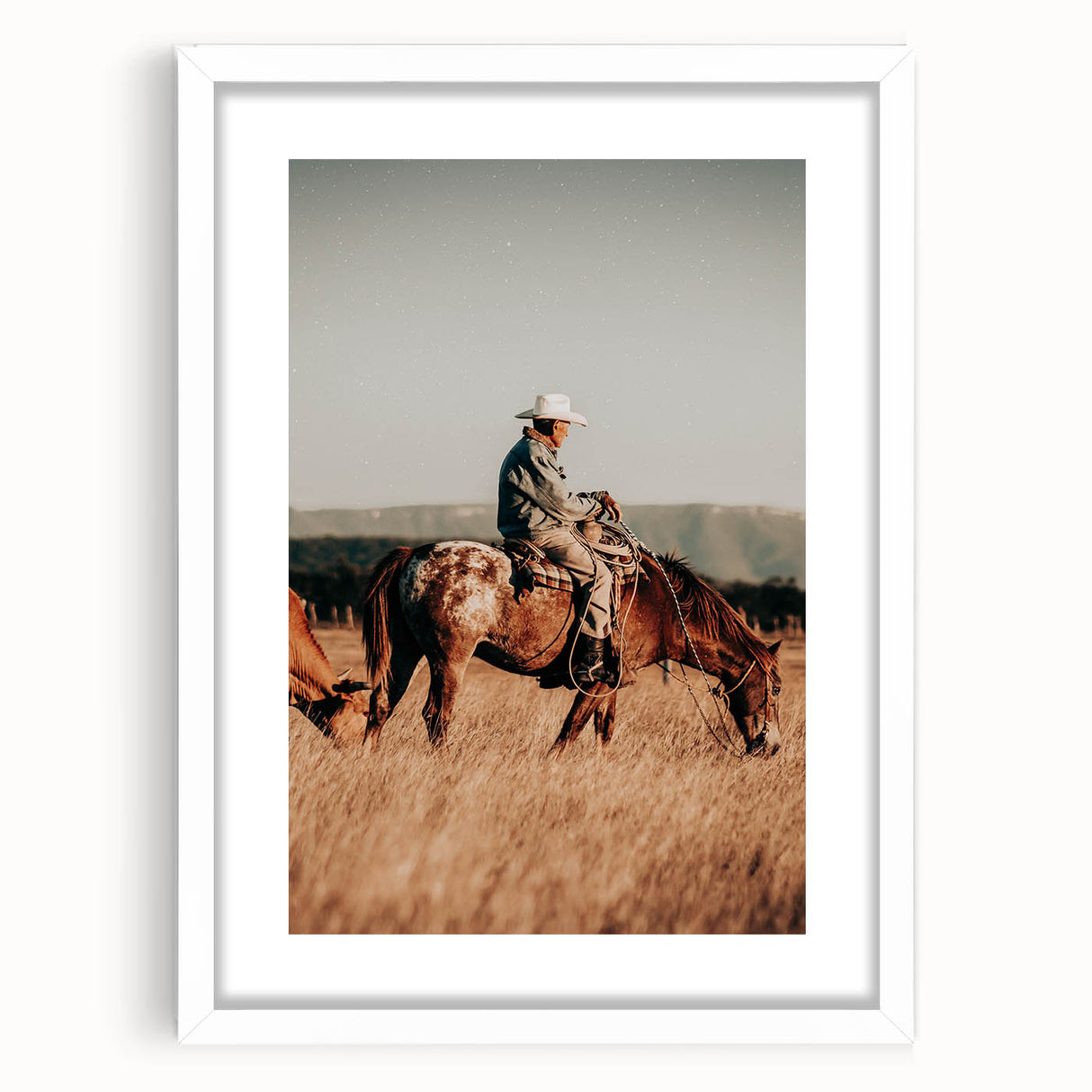 Cowboy and Horse Wall Art | Rustic Farmhouse Decor | Country Style Print
