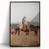 Cowboy and Horse Wall Art | Rustic Farmhouse Decor | Country Style Print