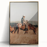 Cowboy and Horse Wall Art | Rustic Farmhouse Decor | Country Style Print